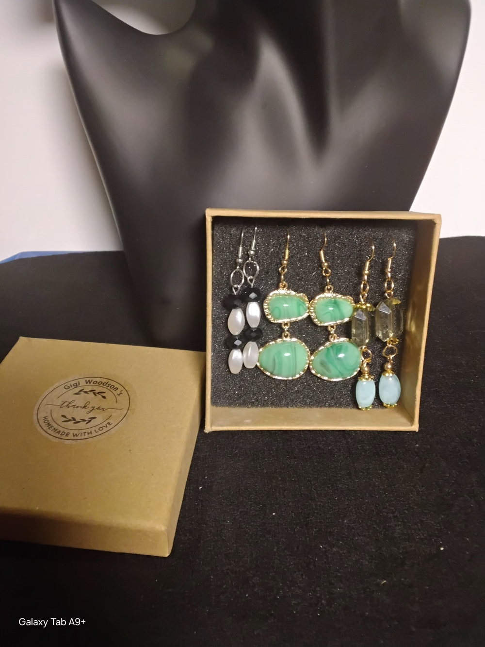 Handmade Green Gemstone Dangle Earrings Set - 3 Pairs